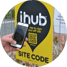 Existing ihub site QR sign being scanned with a phone